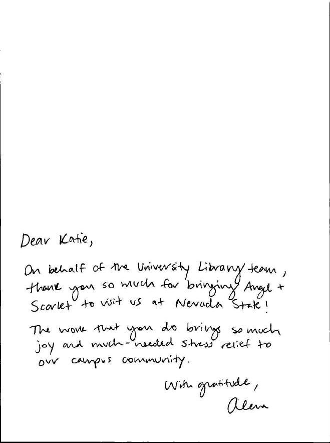 Thank-you card from a university library team